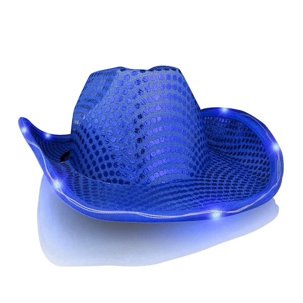 Surprise Light Up LED Flashing Cowboy Hat with Blue Sequins SU3342611 - main